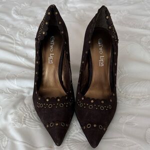 Two Lips Chocolate Suede Heels
